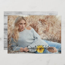 Cartão de Graduação Rustic White Wood Sunflower