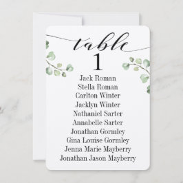 Cartão de Gráfico de Assentos com Caligrafia Preta