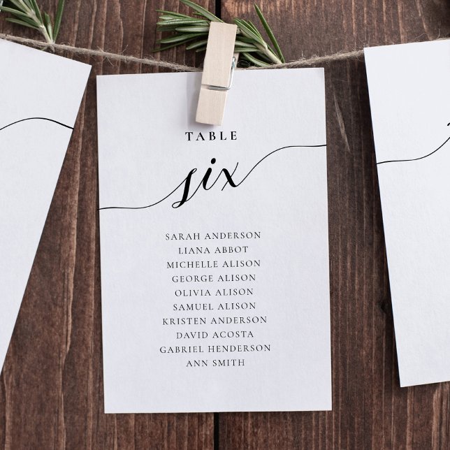 Cartão de Gráfico de Assentos da Mesa Número Seis  (Table number wording Six. Hanging seating chart)
