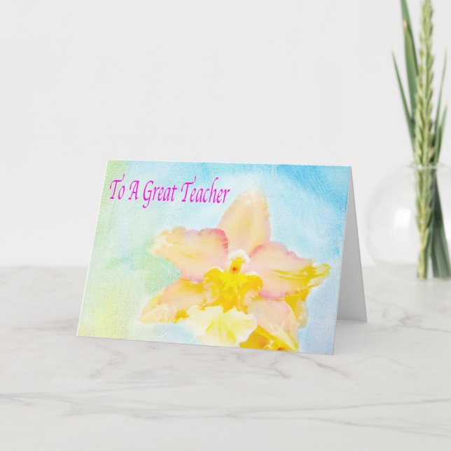 Cartão de Grande Professor de Aquarela Com Orquíde (Frente)