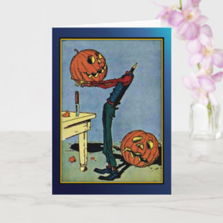 Cartão de Halloween Antigo Homem Abóbora "Sem Cabe