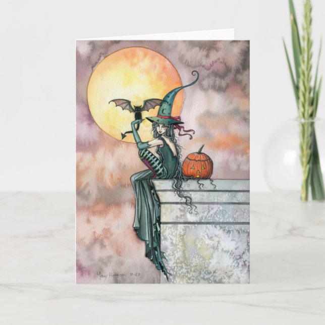 Cartão de Halloween 'Batty Cat' por Molly Harrison (Frente)