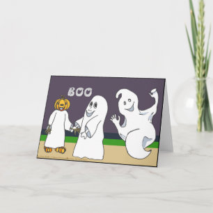 Cartão de Halloween BOO 3 Fantasmas para Doces ou