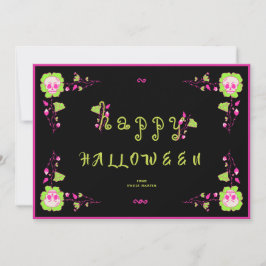 Cartão de Halloween Clássico Preto e Cor-de-Rosa F