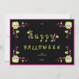 Cartão de Halloween Clássico Preto e Cor-de-Rosa F