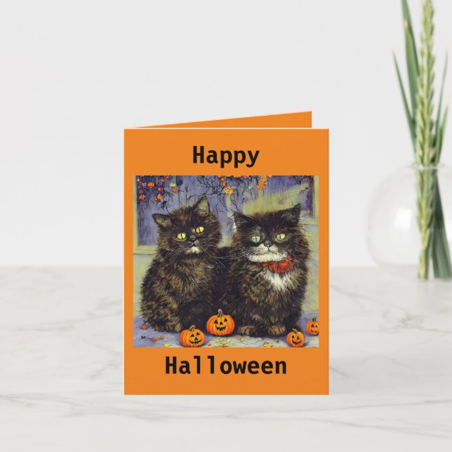 Cartão de Halloween com 2 Gatinhos Fofos (Frente)