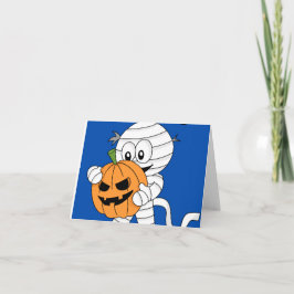 Cartão de Halloween com abóbora e múmia