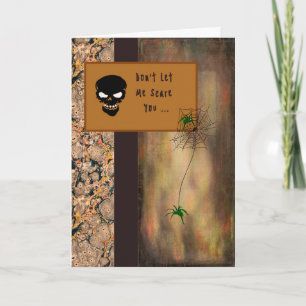 Cartão de Halloween com esqueleto e aranhas