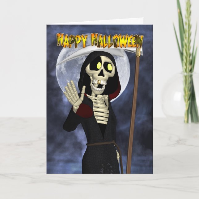 Cartão De Halloween Com Feliz Ceifador (Frente)