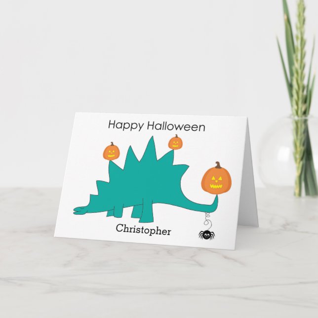 Cartão de Halloween de Abóboras de Estegossauro Di (Frente)
