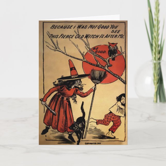 Cartão de Halloween de Bruxa Vintage (Frente)