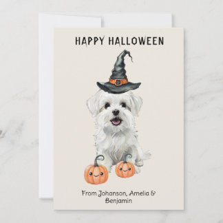 Cartão de Halloween de Cachorro Branco Fofo | Chap