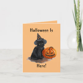 Cartão de Halloween de Gato Bruxa Vintage