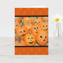 Cartão de Halloween do Canavial de Abóboras Caras