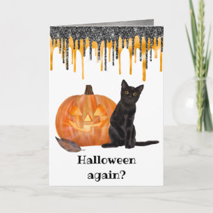 Cartão de Halloween do Gato Preto e Abóbora