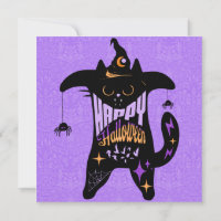 Cartão de Halloween Engraçado de Bruxa de Gato Pre