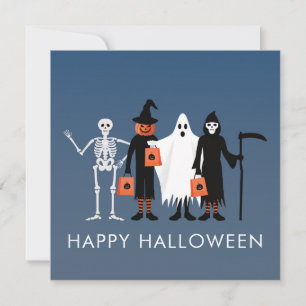 Cartão de Halloween para crianças pedindo doces ou