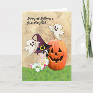 Cartão de Halloween para neta com bebê, fantasmas