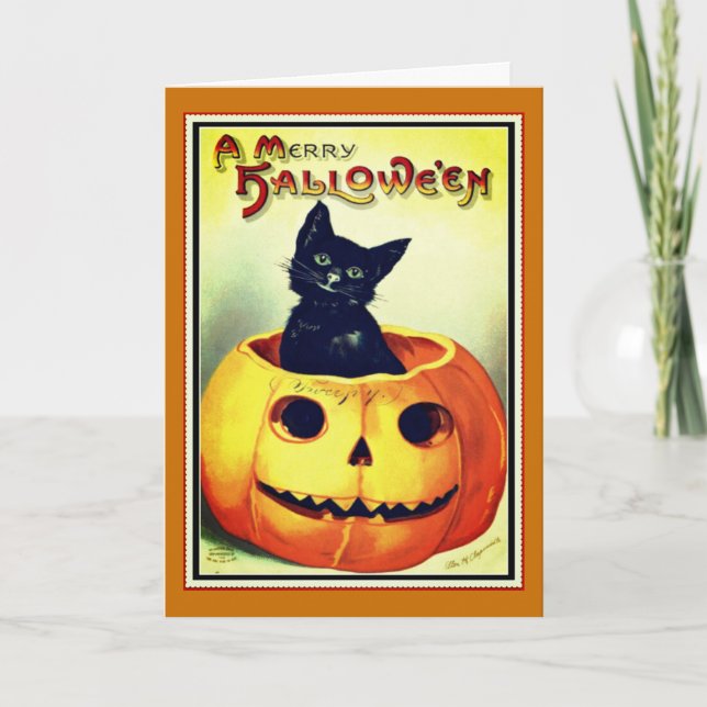 Cartão de Halloween Pequeno Preto e Jack O' Lanter (Frente)