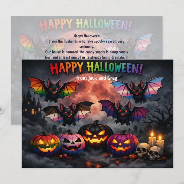 🎃🌈 Cartão de Halloween queer e assustador (Frente/Verso)