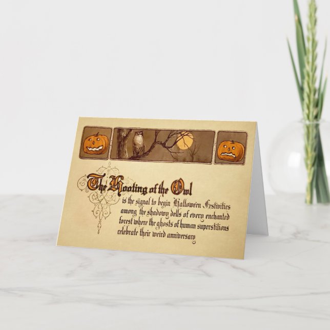 Cartão de Halloween Vintage Hoota Owl (Frente)