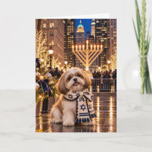 Cartão de Hanukkah do Shih Tzu de Nova York