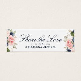 Cartão de hashtag de casamento floral de marinho e