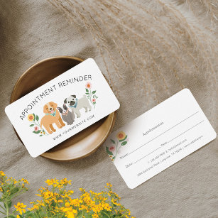 Cartão De Horário Adorável Cão Floral e Serviços de Cuidados com Ani