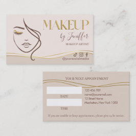 Cartão De Horário Agendamento de Maquiagem Bege e Dourado Elegante