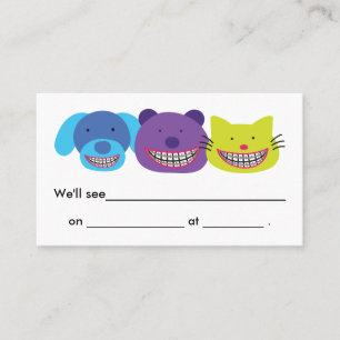 Cartão De Horário Animais bonitos no Orthodontist das cintas