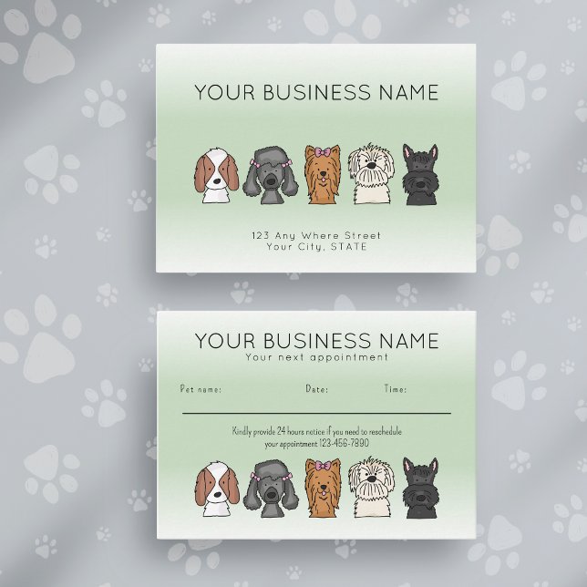 Cartão De Horário Appointment Card Cute Dog Breeds Light Green (Criador carregado)