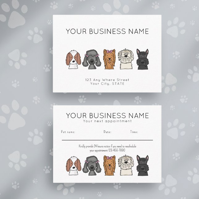 Cartão De Horário Appointment Card Cute Dog Breeds Simple White (Criador carregado)