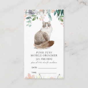 Cartão De Horário Aquarela Cat Mobile Pet Groomer