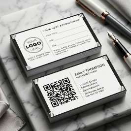 Cartão De Horário Art Deco Black White QR Code Logo Professional
