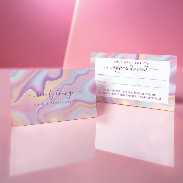 Cartão De Horário Artista da Beleza Holográfica Iridescente, Rosa Ab (Pink Abstract Iridescent Holographic Beauty Artist Appointment Card)