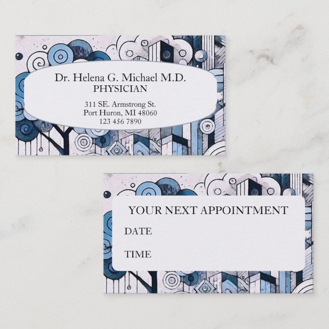 Cartão De Horário Azul e branco elegantes (Frente/Verso)