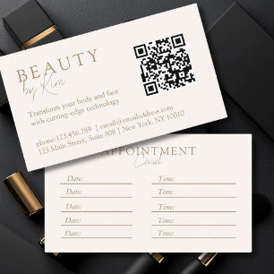Cartão De Horário Beige & Brown, Mínimo, Elegante, Salão, Código QR