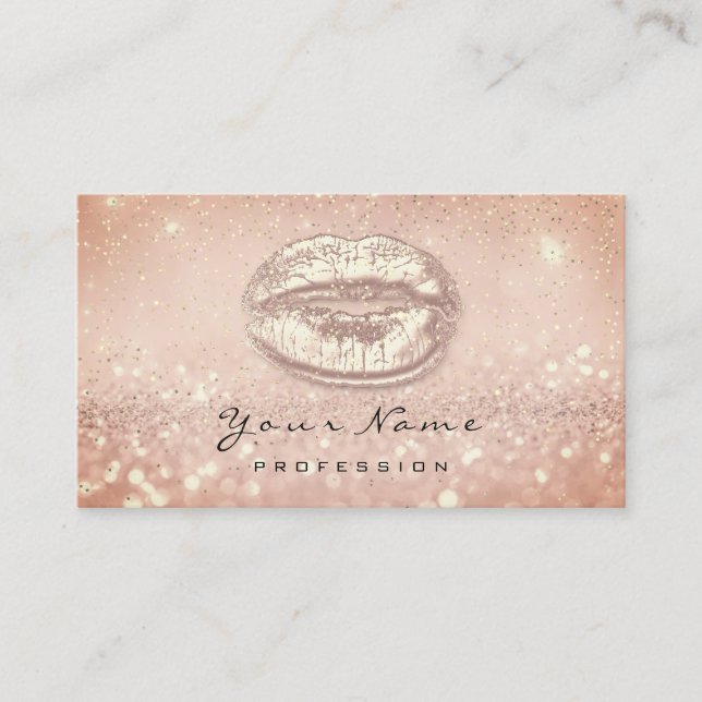 Cartão De Horário Beijo Lábios Rosa Maquiagem Artista Bela Brilhante (Frente)