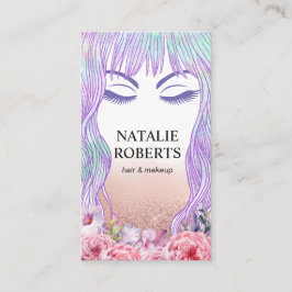 Cartão De Horário Bela Menina Maquietada Artista Cabelo Salão Floral