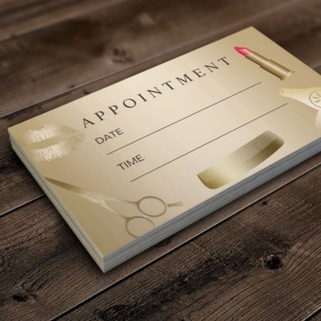 Cartão De Horário Beleza Salon Makeup Artista Cabelo Dourado Nomeaçã (Criador carregado)