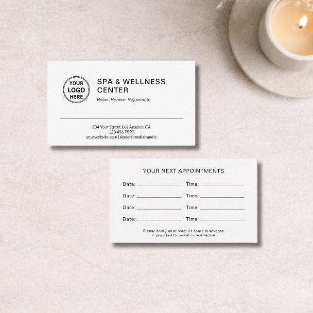 Cartão De Horário Bem-Estar Spa Moderno (Modern Spa Wellness Appointment Card)