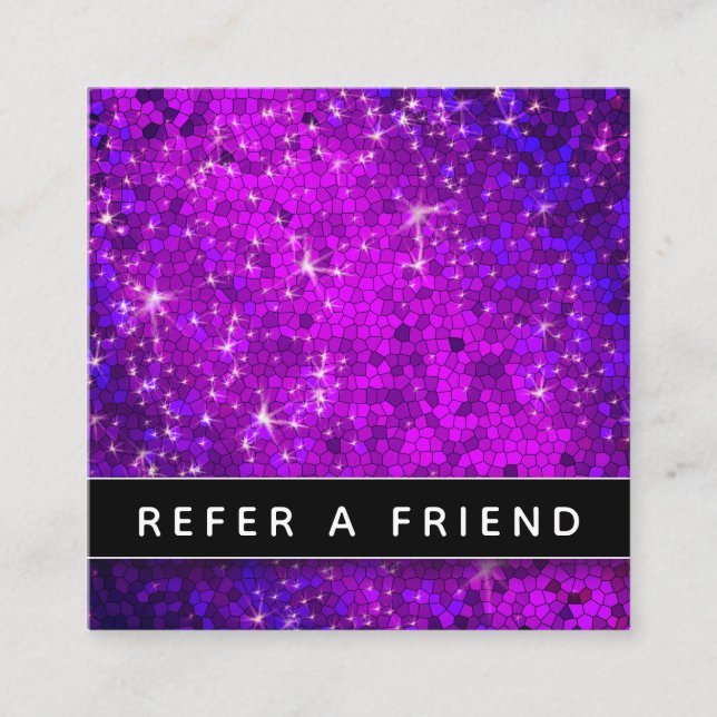 Cartão De Horário Black and White Business Purple Glitter Salon Spa (Frente)