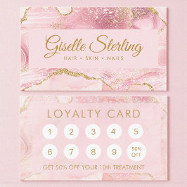 Cartão De Horário Blush Pink Gold Agate Marble Loyalty Card