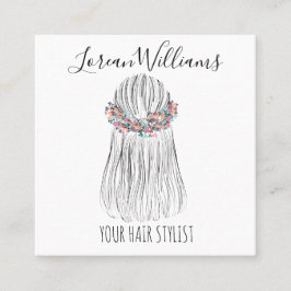 Cartão De Horário Boho Hair Stylist Flor Crown Hairstyle