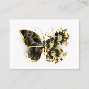 Cartão De Horário Borboleta Flor Dourada com Orquídea Preta