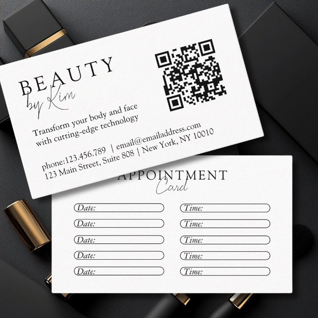 Cartão De Horário Branco e Preto, Mínimo, Elegante, Salão (White & Black, Minimal, Elegant, Salon Appointment Card)