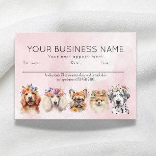 Cartão De Horário Cachorros Flores aquarela adoráveis, Rosa
