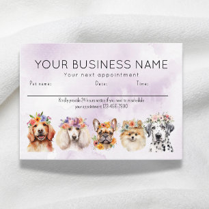 Cartão De Horário Cachorros Flores de Aquarela Adoráveis, Roxo