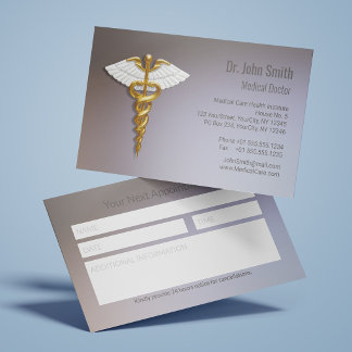 Cartão De Horário Caduceu de Ouro Elegante com Asas Brancas Médico