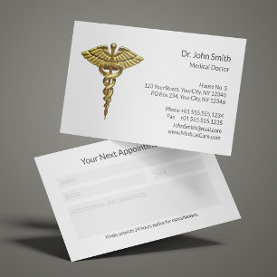 Cartão De Horário Caduceu Médico Limpo de Ouro Precioso Profissional